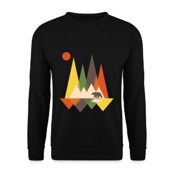 Bär Berge Berg geometrisch Geschenk Natur Tier - Unisex Pullover - Schwarz - Vorne - Alina (178cm) & Michal (187cm)