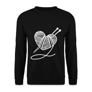 Stricken Wolle Herz Nadeln Geschenk Handarbeit - Unisex Pullover - Schwarz - Vorne - Alina (178cm) & Michal (187cm)