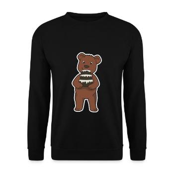 Bär Kuchen backen Geschenk comic Torte Bäckerei - Unisex Pullover - Schwarz - Vorne - Alina (178cm) & Michal (187cm)