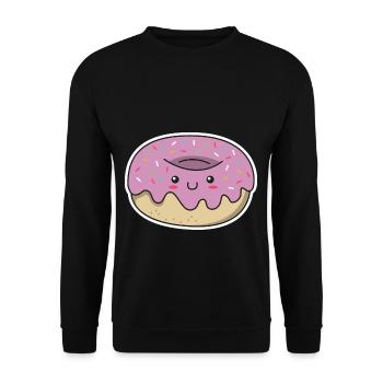Donut Kawaii Geschenk Zuckerguss Gesicht niedlich - Unisex Pullover - Schwarz - Vorne - Alina (178cm) & Michal (187cm)