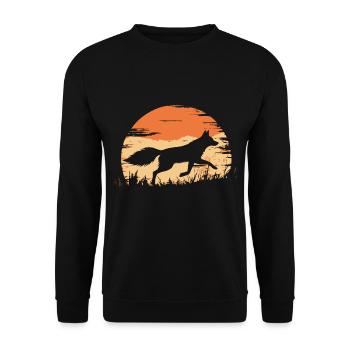 Fox silhouette running in front of a sun - Unisex Sweatshirt - black - Front - Alina (178cm) & Michal (187cm)