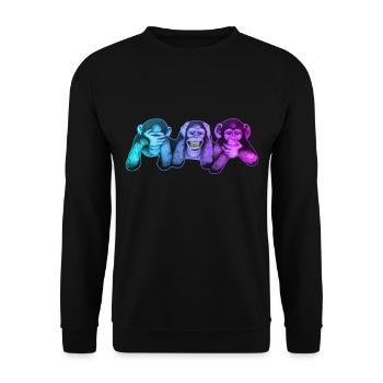 Die drei Affen | 3 Wise Monkeys Weise Affen - Unisex Pullover - Schwarz - Vorne - Alina (178cm) & Michal (187cm)