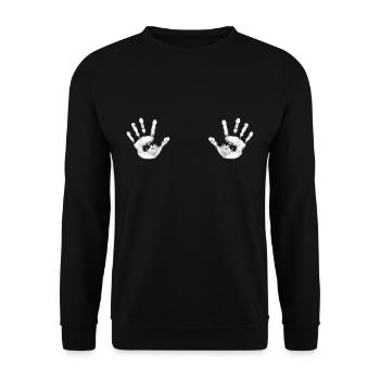 Boulder T-Shirt Chalk Handabdruck - Unisex Pullover - Schwarz - Vorne - Alina (178cm) & Michal (187cm)