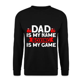 Papa ist mein Name Boxen mein Spiel Boxen Geschenk - Unisex Pullover - Schwarz - Vorne - Alina (178cm) & Michal (187cm)