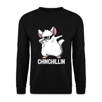 Dabbing Chinchillin Wortspiel Chinchilla Haustier - Unisex Pullover - Schwarz - Vorne - Alina (178cm) & Michal (187cm)