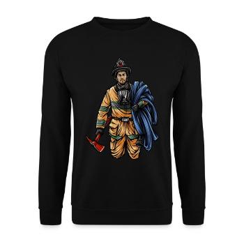 Feuerwehrmann Illustration - Feuerwehr Held - Unisex Pullover - Schwarz - Vorne - Alina (178cm) & Michal (187cm)