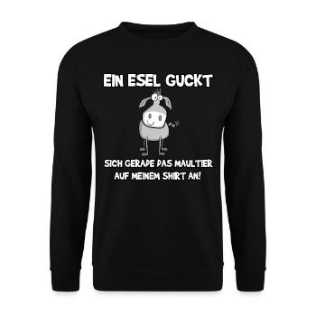 Ein Esel guckt - Unisex Pullover - Schwarz - Vorne - Alina (178cm) & Michal (187cm)