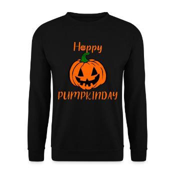 Happy PUMPKINDAY Kürbis Halloween feiern - Unisex Pullover - Schwarz - Vorne - Alina (178cm) & Michal (187cm)