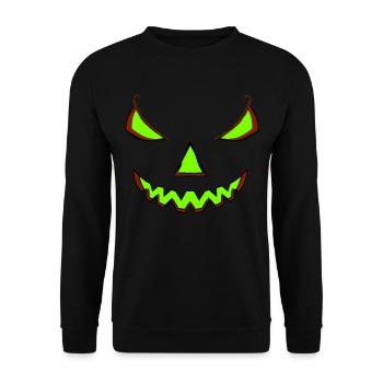 Halloween Kürbis Verkleidung Kostüm in grün lachen - Unisex Pullover - Schwarz - Vorne - Alina (178cm) & Michal (187cm)