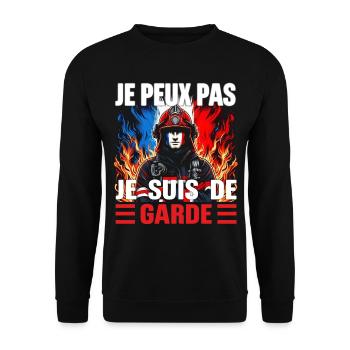 Je Peux Pas Je Suis De Garde Pompiers Cadeau Drôle - Sweat-shirt Unisexe - noir - Devant - Alina (178cm) & Michal (187cm)