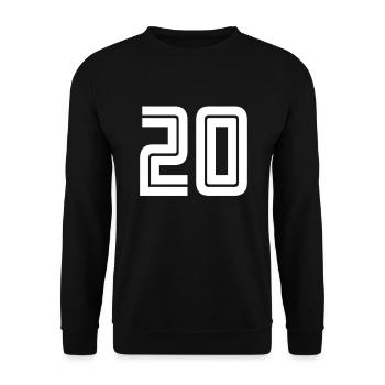 Trikotnummer 20 – Geschenk zum 20-jährigen Jubiläum - Unisex Pullover - Schwarz - Vorne - Alina (178cm) & Michal (187cm)