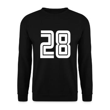 Trikotnummer 28 – Geschenk zum 28-jährigen Jubiläum - Unisex Pullover - Schwarz - Vorne - Alina (178cm) & Michal (187cm)