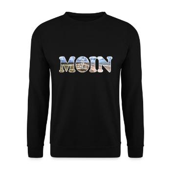 Moin sagt man in Norddeutschland - Unisex Pullover - Schwarz - Vorne - Alina (178cm) & Michal (187cm)