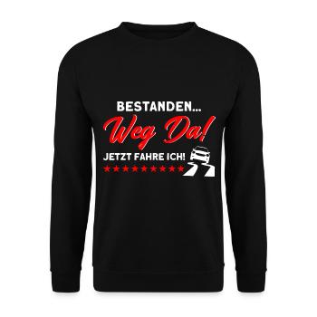 Fahrprüfung Führerschein Bestanden Fahranfänger - Unisex Pullover - Schwarz - Vorne - Alina (178cm) & Michal (187cm)