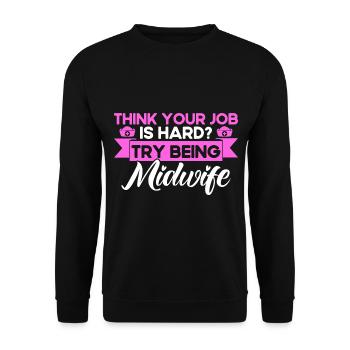 Sage-femme LD Travail Obstétricien Cadeau - Sweat-shirt Unisexe - noir - Devant - Alina (178cm) & Michal (187cm)