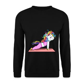 Einhorn Yoga Fitness Geschenk Sport Stretch Pose - Unisex Pullover - Schwarz - Vorne - Alina (178cm) & Michal (187cm)