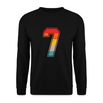 7 Jahre Retro Trikot Nummer 7 T-shirt Nummer 7 - Unisex Pullover - Schwarz - Vorne - Alina (178cm) & Michal (187cm)