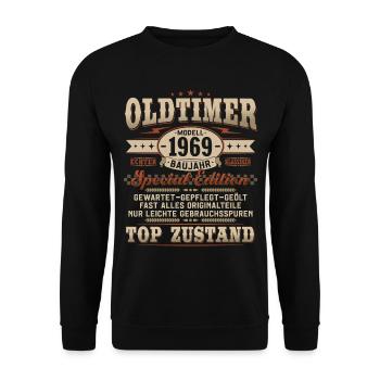 Oldtimer Baujahr 1969 Jahrgang Geburtstag Geschenk - Unisex Pullover - Schwarz - Vorne - Alina (178cm) & Michal (187cm)