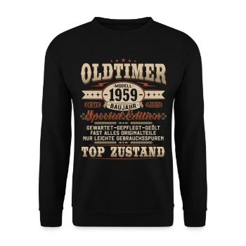 Oldtimer Baujahr 1959 Jahrgang Geburtstag Geschenk - Unisex Pullover - Schwarz - Vorne - Alina (178cm) & Michal (187cm)