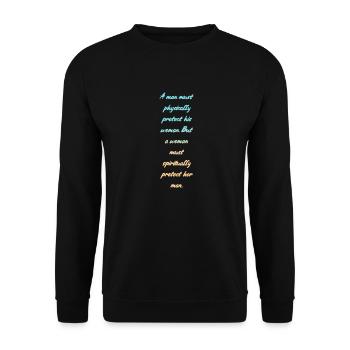 Beschützen Spruch - Unisex Pullover - Schwarz - Vorne - Alina (178cm) & Michal (187cm)