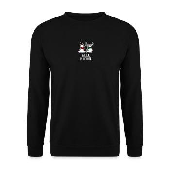 Ugly Christmas, Schneemann Cartoon Rentier Witz - Unisex Pullover - Schwarz - Vorne - Alina (178cm) & Michal (187cm)
