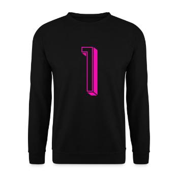 Zahl eins - Nummer 1 pink Mädchen Trikotnummer - Unisex Pullover - Schwarz - Vorne - Alina (178cm) & Michal (187cm)