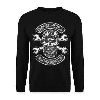 Rebel Totenkopf mit Helm Geschenk Biker Motorrad - Unisex Pullover - Schwarz - Vorne - Alina (178cm) & Michal (187cm)