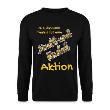 Nackt und Knebel Aktion - Unisex Pullover - Schwarz - Vorne - Alina (178cm) & Michal (187cm)