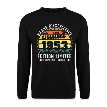 69 Ans Anniversaire Vintage Né en juillet 1953 - Sweat-shirt Unisexe - noir - Devant - Alina (178cm) & Michal (187cm)