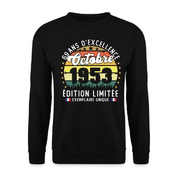 69 Ans Anniversaire Vintage Né en Octobre 1953 - Sweat-shirt Unisexe - noir - Devant - Alina (178cm) & Michal (187cm)