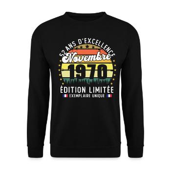 52 Ans Anniversaire Vintage Né en Novembre 1970 - Sweat-shirt Unisexe - noir - Devant - Alina (178cm) & Michal (187cm)