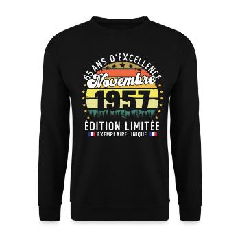65 Ans Anniversaire Vintage Né en Novembre 1957 - Sweat-shirt Unisexe - noir - Devant - Alina (178cm) & Michal (187cm)