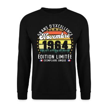 58 Ans Anniversaire Vintage Né en Novembre 1964 - Sweat-shirt Unisexe - noir - Devant - Alina (178cm) & Michal (187cm)