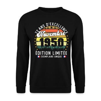 72 Ans Anniversaire Vintage Né en Novembre 1950 - Sweat-shirt Unisexe - noir - Devant - Alina (178cm) & Michal (187cm)
