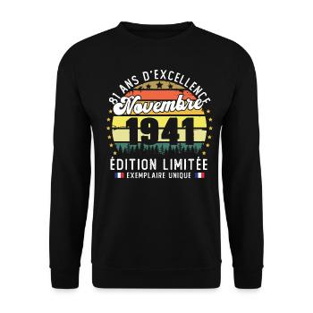 81 Ans Anniversaire Vintage Né en Novembre 1941 - Sweat-shirt Unisexe - noir - Devant - Alina (178cm) & Michal (187cm)