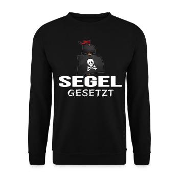 Küsten-Pirat Kapitän moin moin "Segel gesetzt" - Unisex Pullover - Schwarz - Vorne - Alina (178cm) & Michal (187cm)
