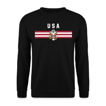 USA - Fahne und Wappen - Unisex Pullover - Schwarz - Vorne - Alina (178cm) & Michal (187cm)