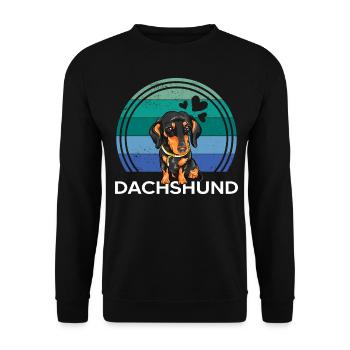 Dackel Dachshund Dachshundliebe Dackelfreund - Unisex Pullover - Schwarz - Vorne - Alina (178cm) & Michal (187cm)