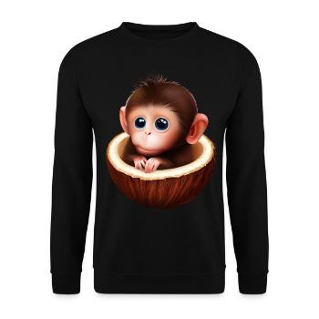 Affe in einer Kokosnuss - Unisex Pullover - Schwarz - Vorne - Alina (178cm) & Michal (187cm)