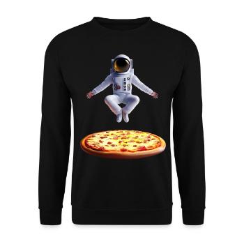 Hovering astronaut over pizza - Unisex Sweatshirt - black - Front - Alina (178cm) & Michal (187cm)