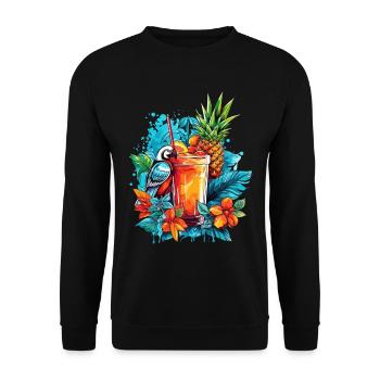 Sommer Cocktail Ananas Ara Papagei Blumen Urlaub - Unisex Pullover - Schwarz - Vorne - Alina (178cm) & Michal (187cm)