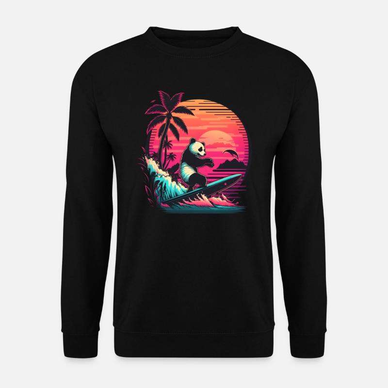 Synthwave surfing Panda Sunset - Unisex Sweatshirt - black