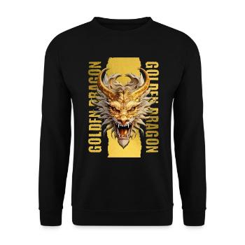 Drache Gold Fantasie Magie Mystik Kreatur Tier - Unisex Pullover - Schwarz - Vorne - Alina (178cm) & Michal (187cm)