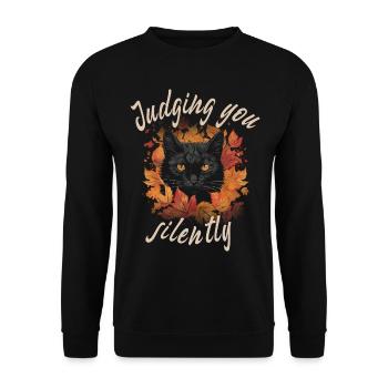 Schwarze Katze beurteilt dich stillschweigend - Unisex Pullover - Schwarz - Vorne - Alina (178cm) & Michal (187cm)