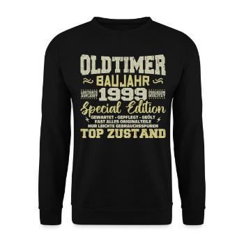 Jahrgang 1999 geboren Retro Geburtstag Vintage - Unisex Pullover - Schwarz - Vorne - Alina (178cm) & Michal (187cm)