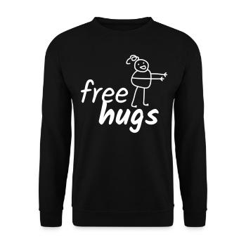 Lustiger Spruch Free Hugs mit Zeichnung - Unisex Pullover - Schwarz - Vorne - Alina (178cm) & Michal (187cm)
