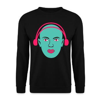 Frau hört Musik - Unisex Pullover - Schwarz - Vorne - Alina (178cm) & Michal (187cm)