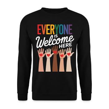 Everyone is Welcome Here World Down Syndrome Day - Unisex Pullover - Schwarz - Vorne - Alina (178cm) & Michal (187cm)