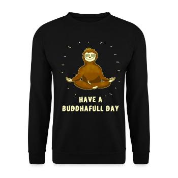 sloth buddha om meditation namaste chill slow - Unisex Sweatshirt - black - Front - Alina (178cm) & Michal (187cm)