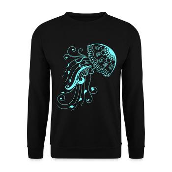 Qualle Meerestier Neon fisch Strand - Unisex Pullover - Schwarz - Vorne - Alina (178cm) & Michal (187cm)